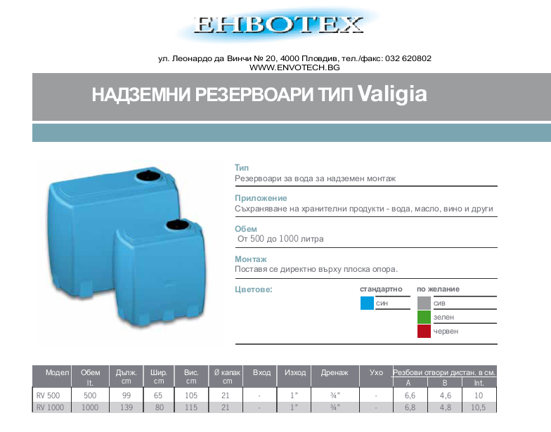 Резервоари за вода Valigia - Резервоари за питейни води - Резервоари за хранителни продукти